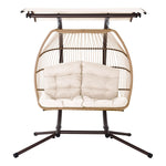 Outdoor Egg Swing Chair Wicker Furniture Pod Stand Canopy 2 Seater Latte