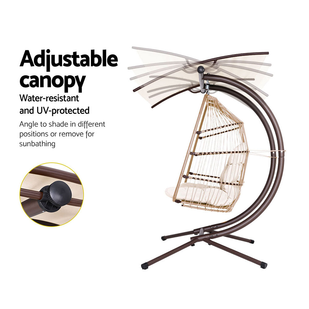 Outdoor Egg Swing Chair Wicker Furniture Pod Stand Canopy 2 Seater Latte