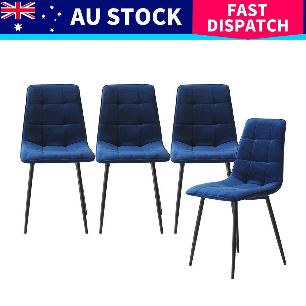 Stylish 4x Dining Chairs Kitchen Velvet Blue Sleek Modern Look