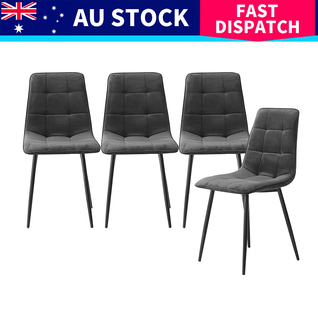 Luxury 8x Dining Chairs Kitchen Velvet Grey Durable Frame Classic
