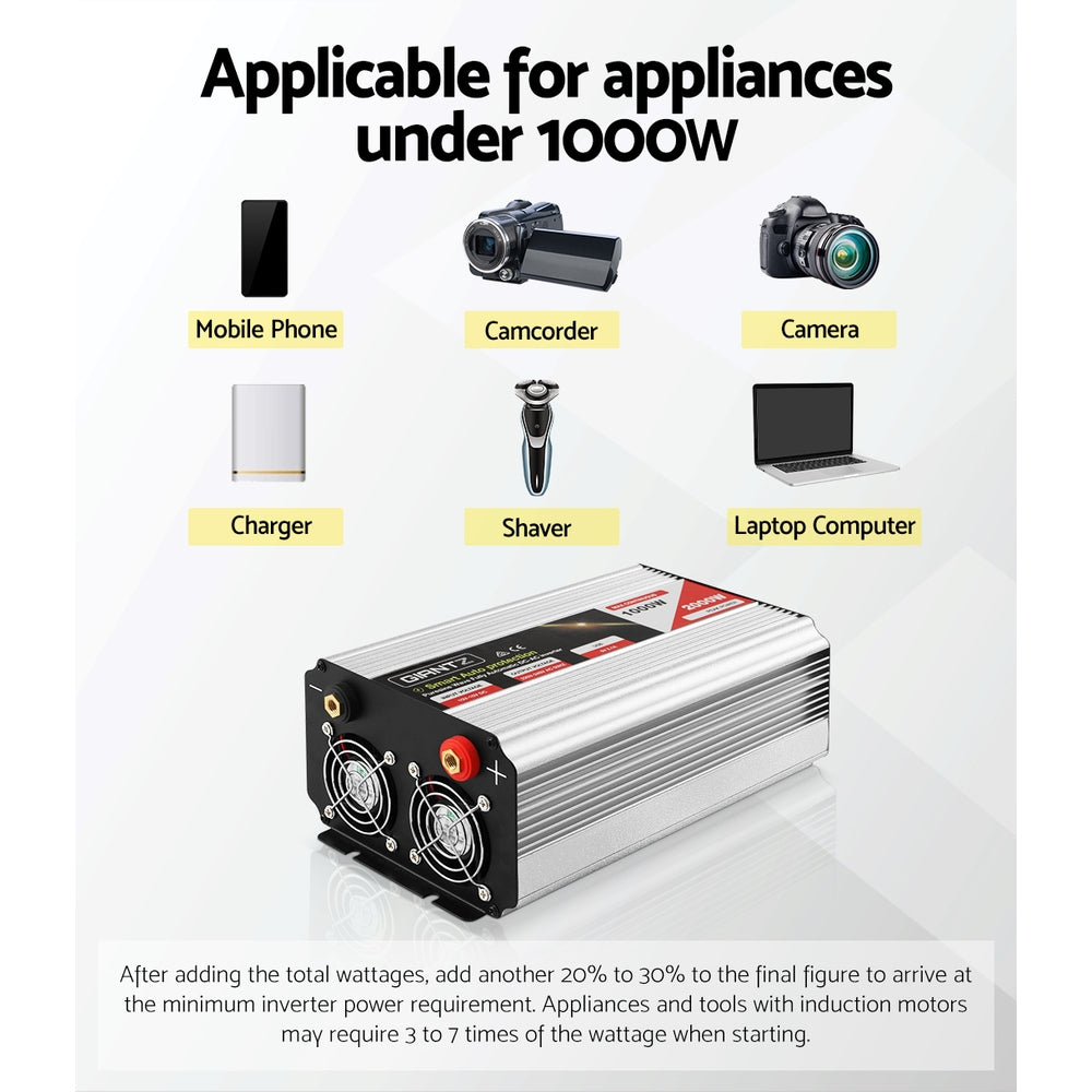 Power Inverter 1000W Or 2000W Pure Sine Wave 12V-240V Camping Boat Caravan