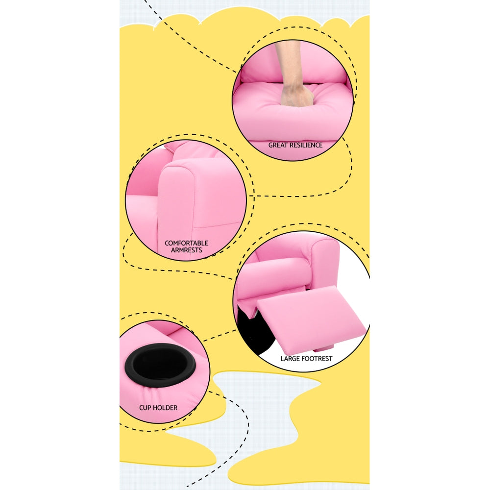 Kids Recliner Chair Pu Leather Sofa Lounge Couch Children Armchair Pink