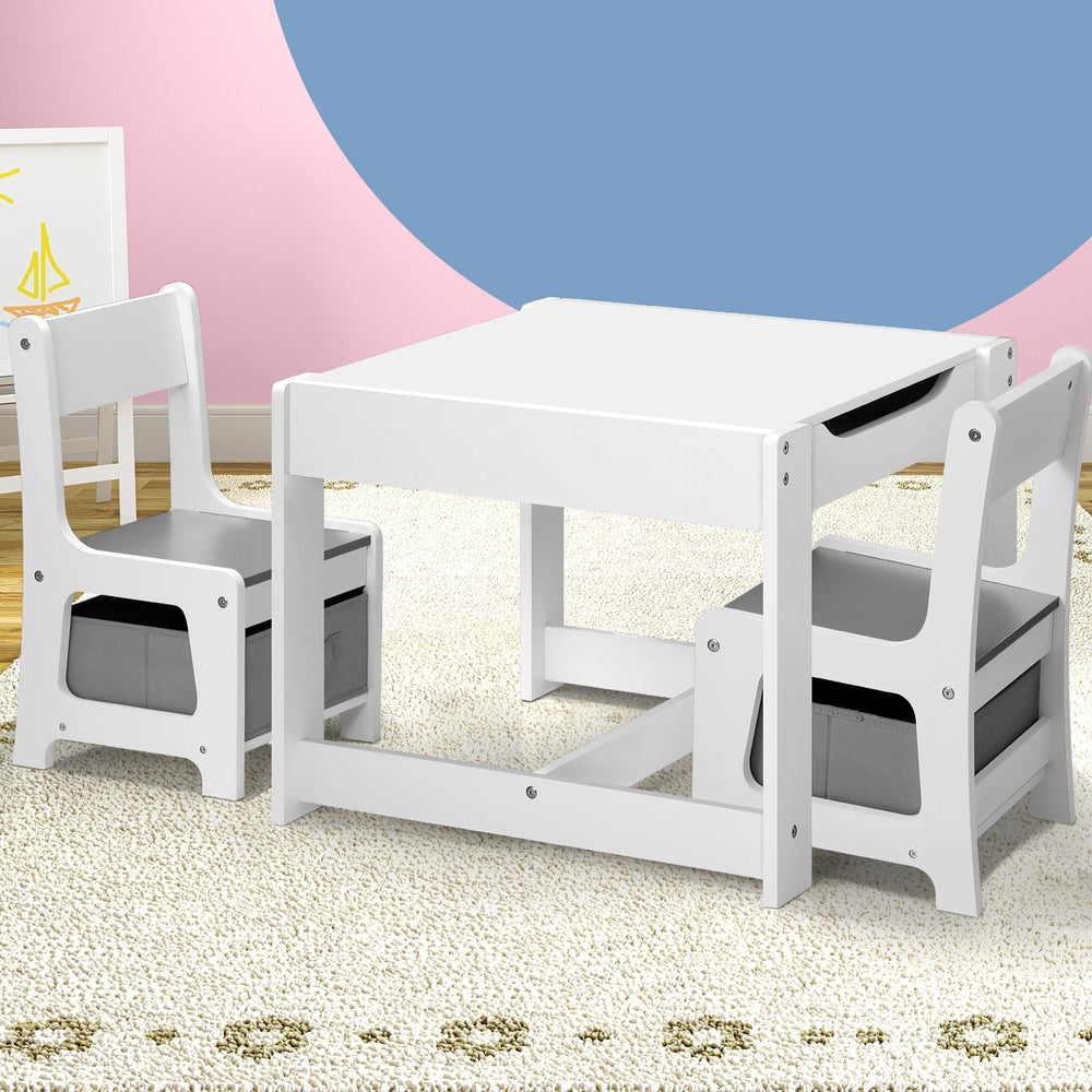Kids Table and Chairs Set Activity Play Study Desk w/ Toys Storage Box Grey