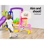 Kids Slide Swing Set Basketball Hoop Study Table Outdoor Toys 140Cm Purple