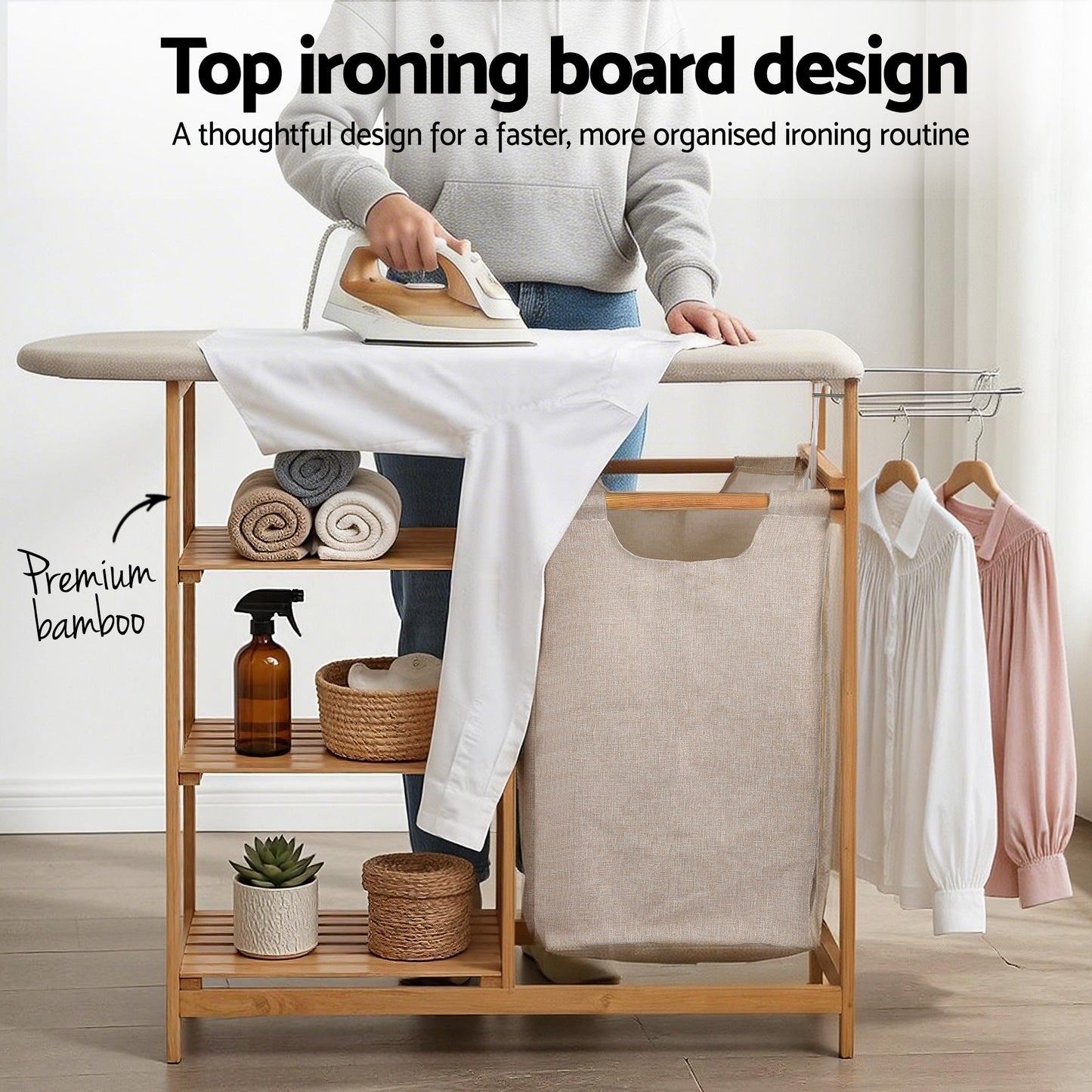 Bamboo Laundry Hamper Ironing Board 38L | Home & Living