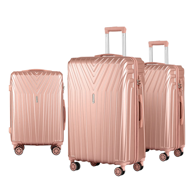  Pink 3Pc Luggage Trolley Set With Tsa Hard Case