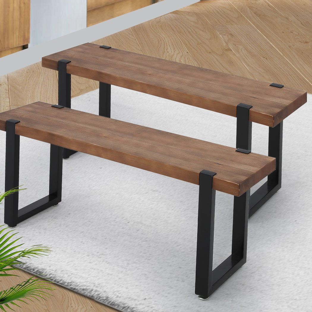 Minimalist 2x Dining Bench Chairs Wooden 115cm Easy Assembly