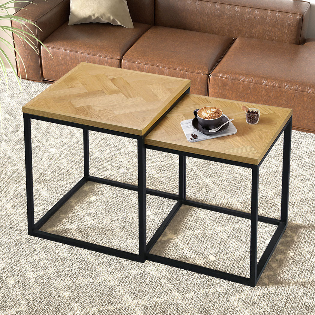 Premium 2PCS Nesting Coffee Tables Wood Finish Classic Durable