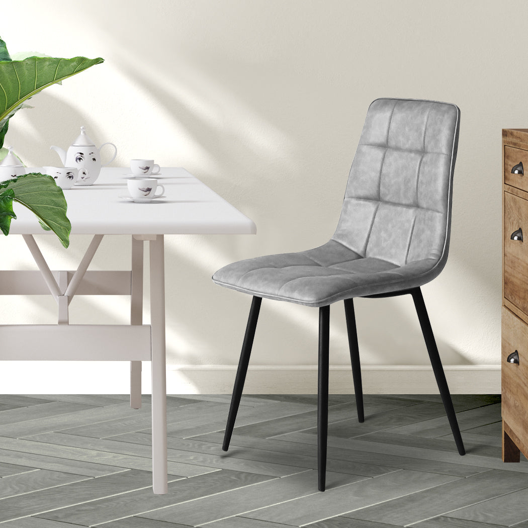 Ergonomic 4x Dining Chairs Kitchen Chair Grey Faux Leather Easy