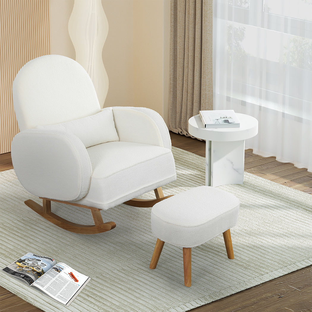 Stylish Fleece Rocking Chair with footstool Soft Cushion Classic