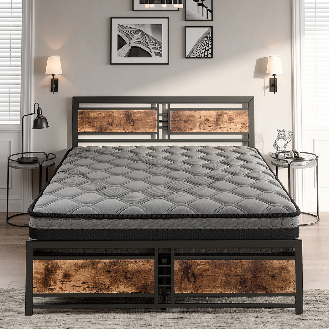 Luxury Metal Bed Frame Mattress Base Set Wood Queen Easy Assembly