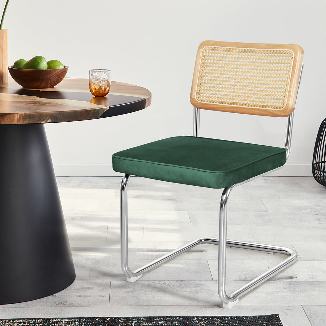 Rattan Dining Chairs Green Velvet 47x53x83cm