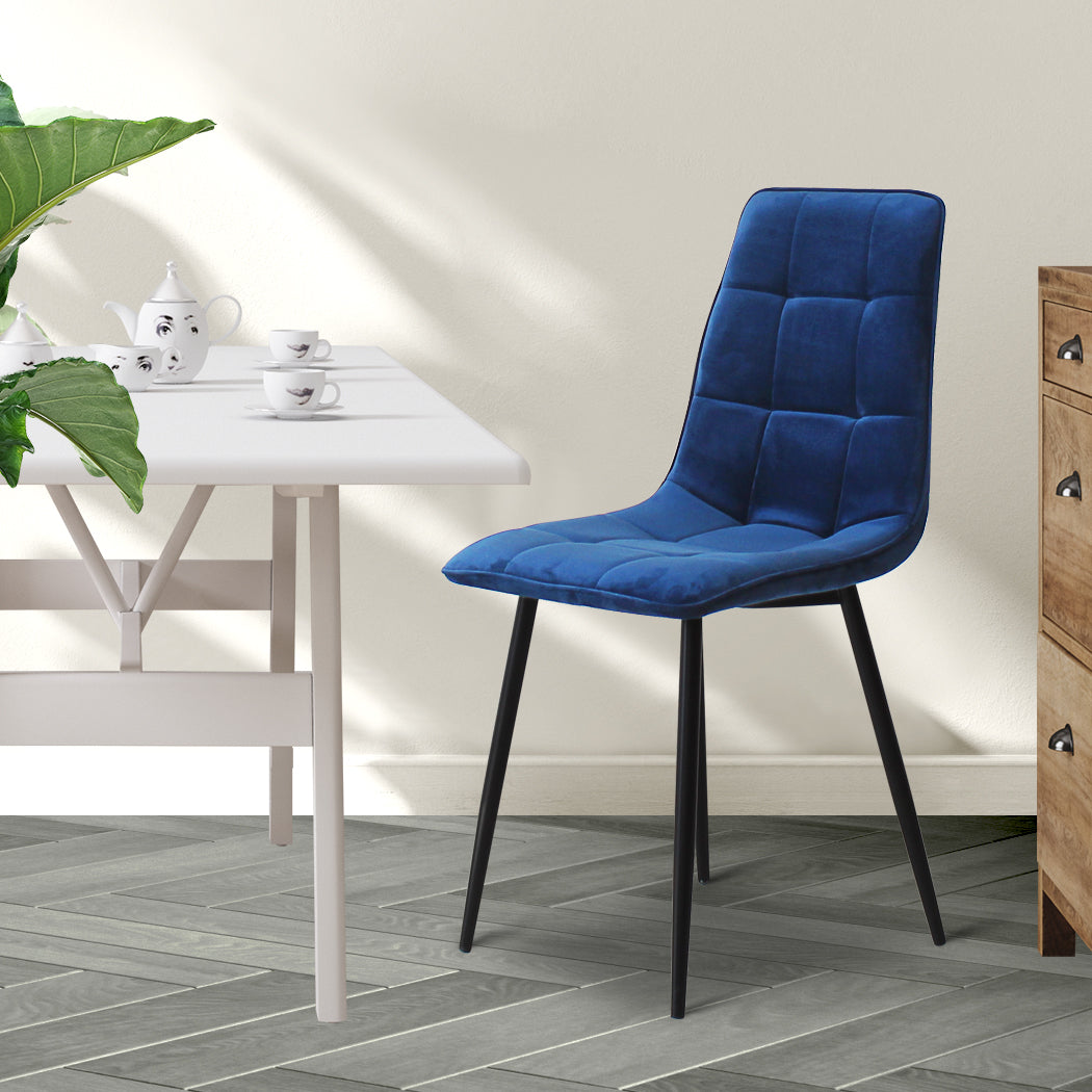 Cozy 4x Dining Chairs Kitchen Velvet Blue Foldable Function