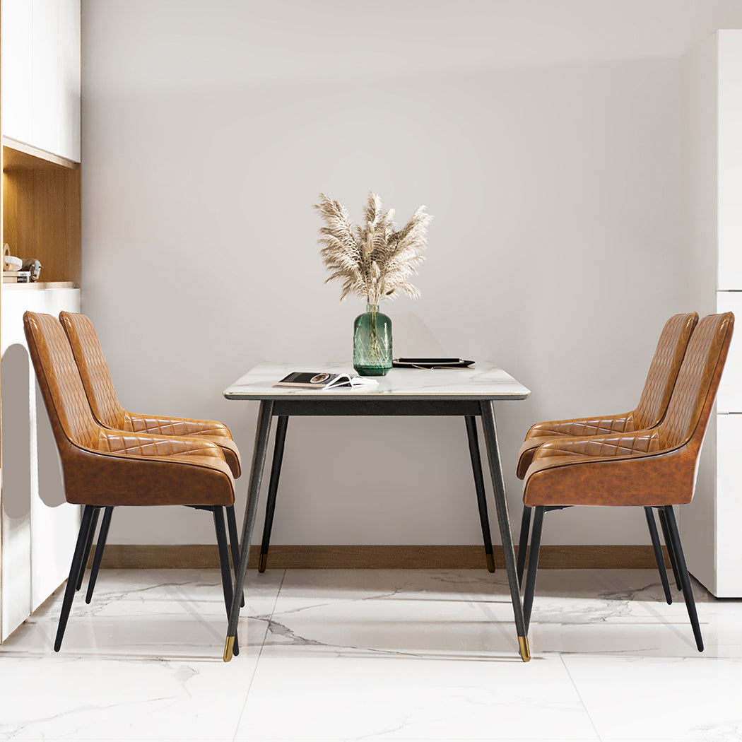 Compact Dining Chairs x 4 Padded Seat PU Faux Leather High Back