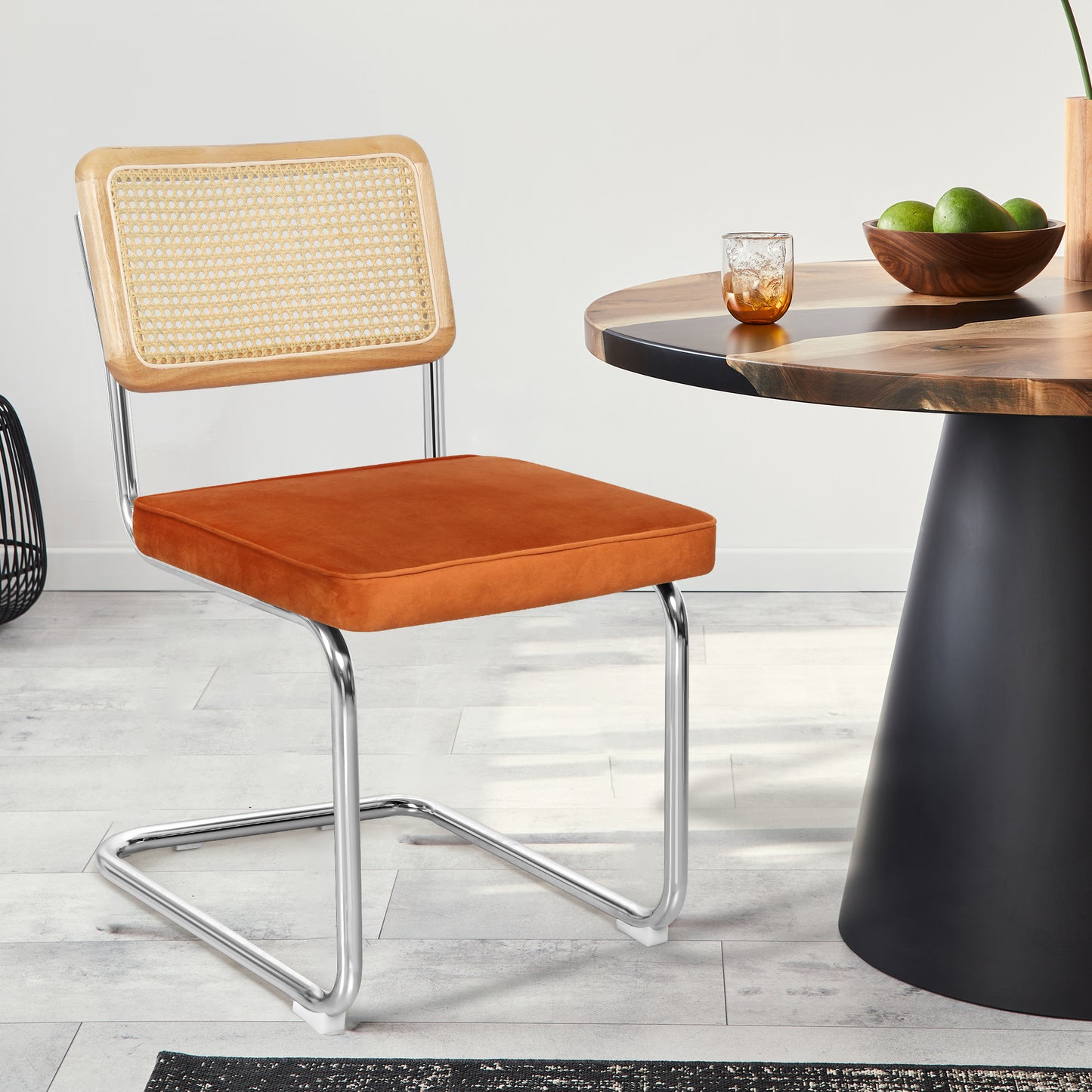 Functional 2xRattan Chair Dining Chairs Orange Soft Cushion
