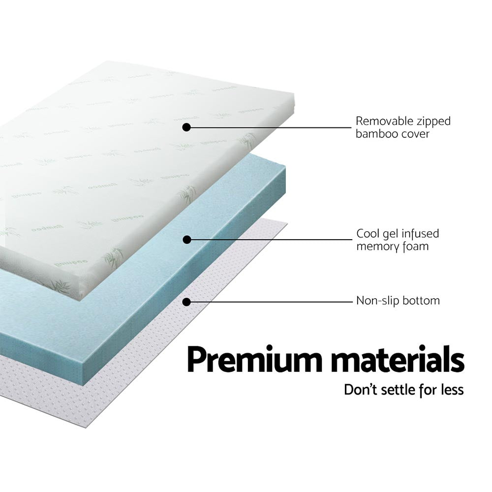 Cool Gel Memory Foam Mattress Topper Bamboo Cover 5cm - Single