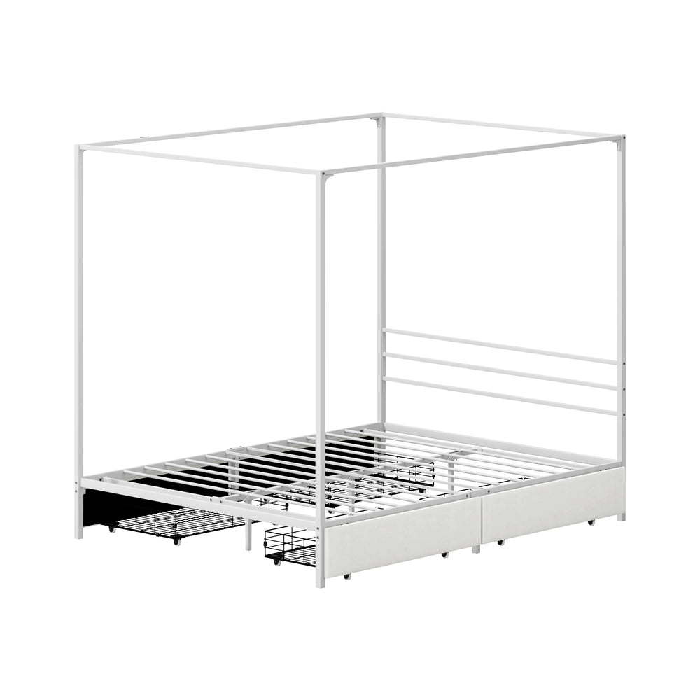 Canopy Queen Bed Frame with 2 Drawers White - 9
