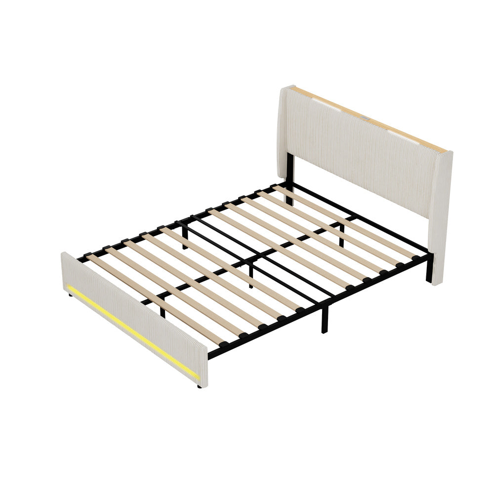 Double Bed Frame With LED Storage 202x144x102cm