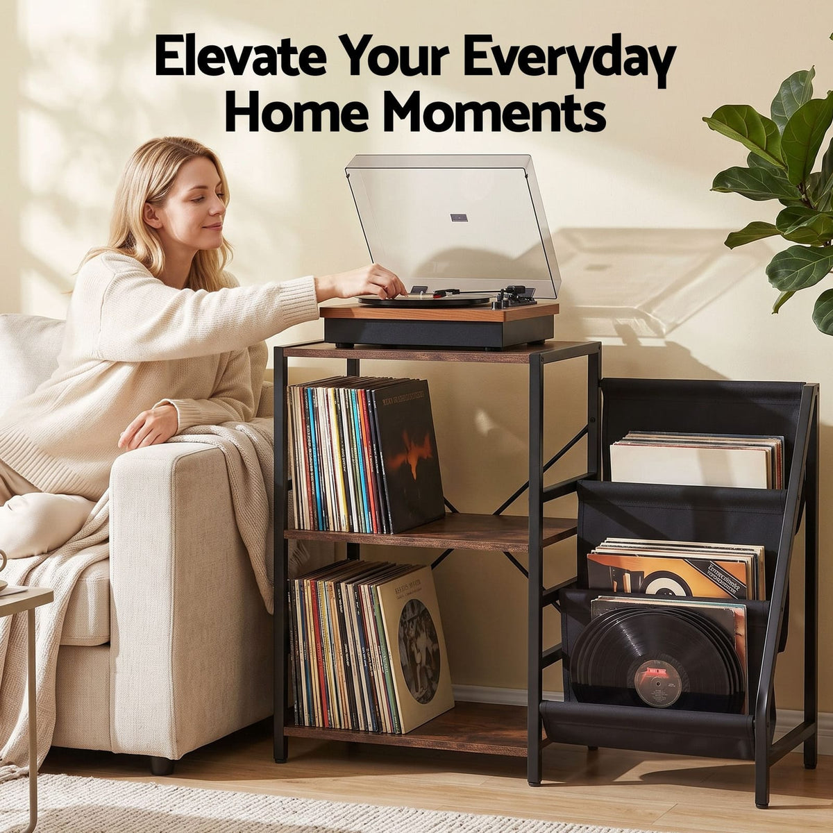 Record Player Stand With Storage 90x34x76cm