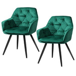 Set Of 2 Cadining Chairs Kitchen Chairs Upholstered Velvet Green