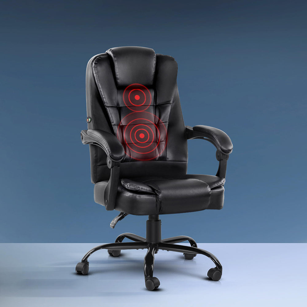 2 Point Massage Office Chair Leather Black