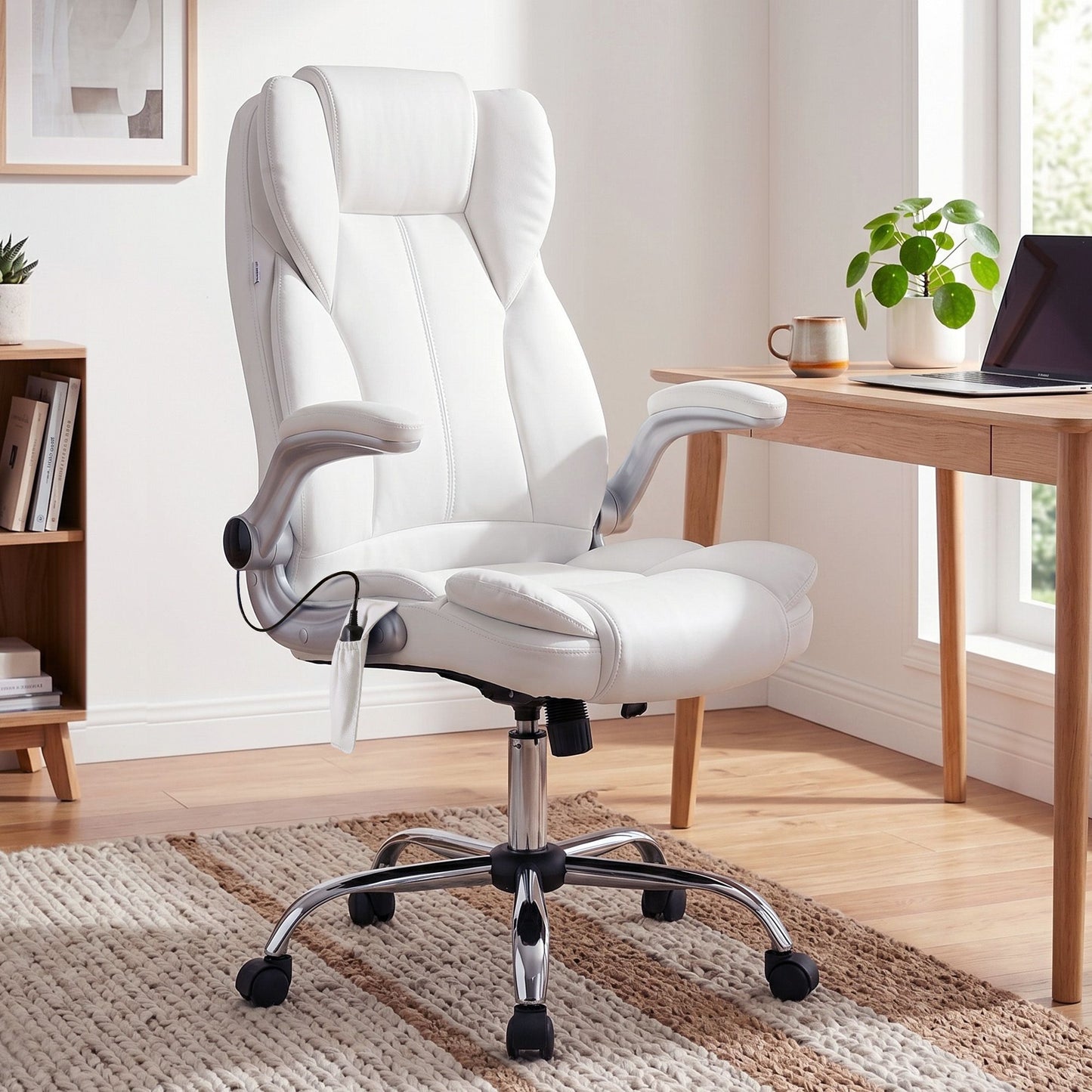 8 Point Massage Office Chair Pu Leather White