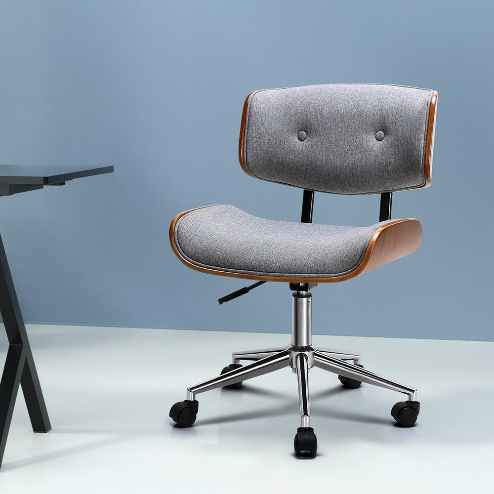 Durable Wooden Office Chair Fabric Seat Grey
