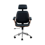 Durable Wooden Office Chair Leather Seat Black