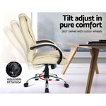 Durable Executive Office Chair Leather Tilt Beige