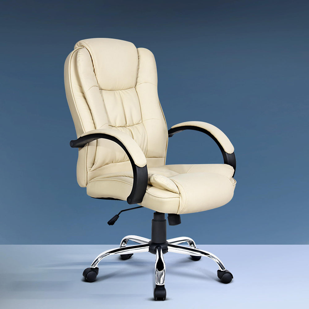 Durable Executive Office Chair Leather Tilt Beige