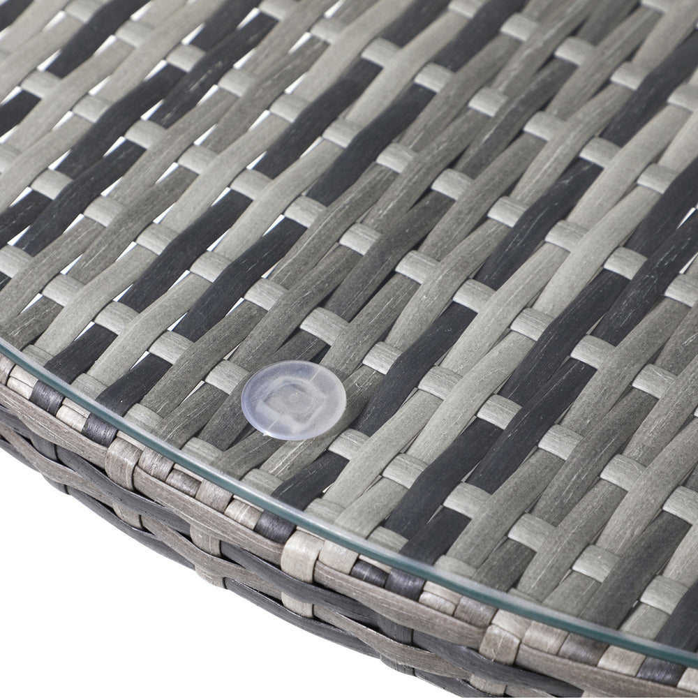 90CM Outdoor Dining Table Round Rattan Glass Table Patio Furniture Grey