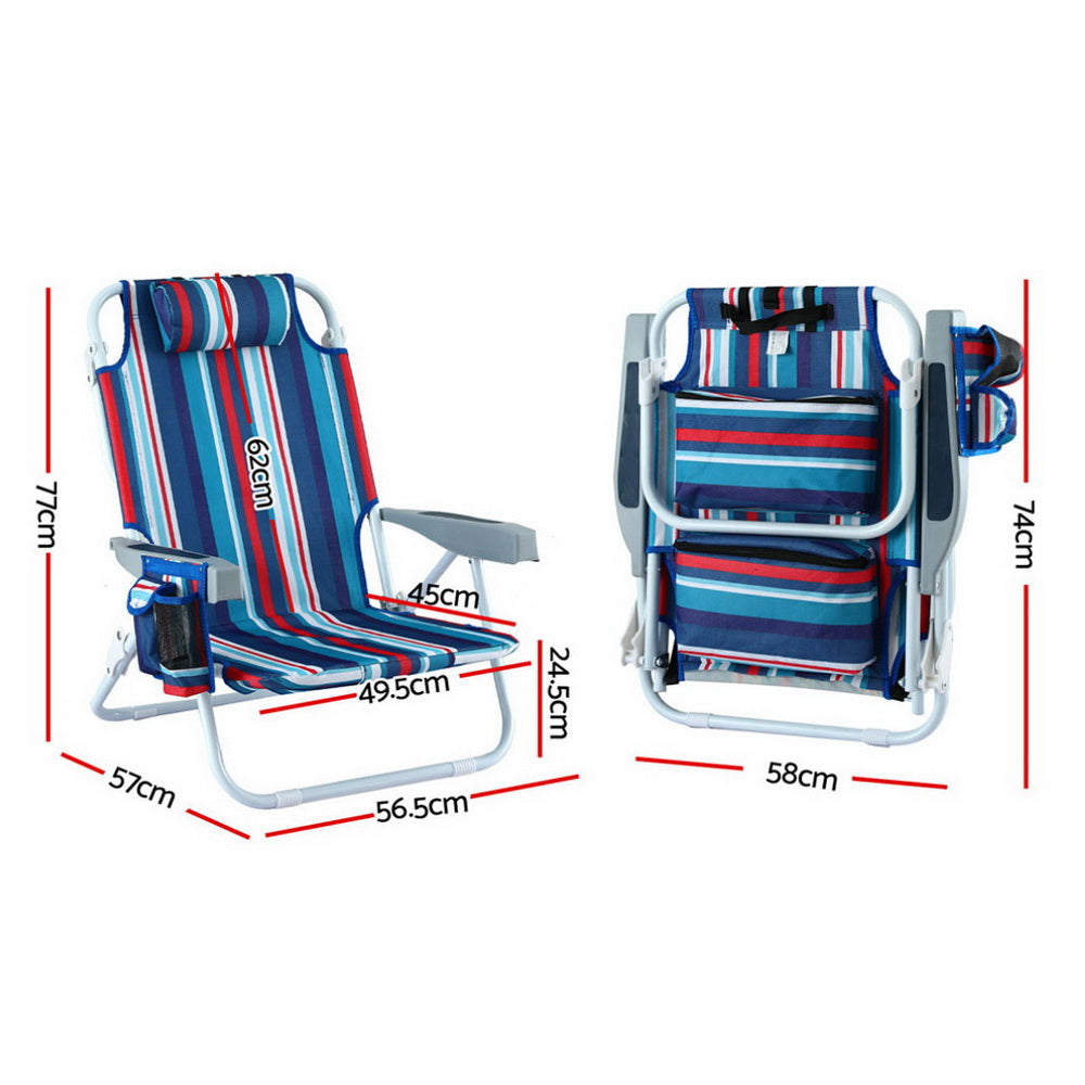 Outdoor Chairs Beach Chair Backpack Cooler Storage Lightweight Fishing Blue