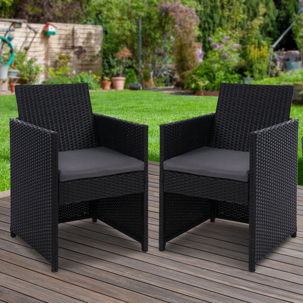  2Pc Outdoor Dining Chairs Patio Furniture Wicker Garden Cushion Hugo