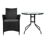 3Pc Bistro Set Outdoor Furniture Rattan Table Chairs Cushion Patio Garden Idris
