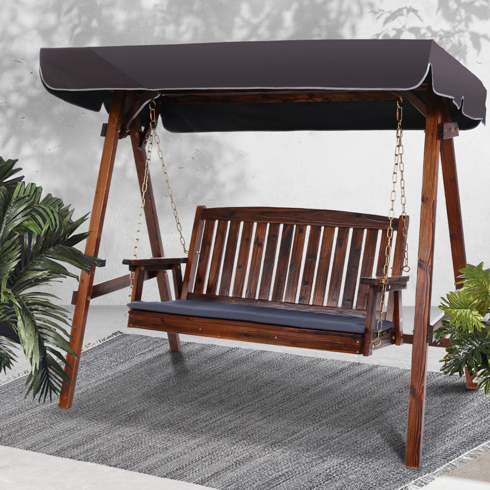Wooden Swing Chair Garden Bench Canopy 3 Seater Outdoor