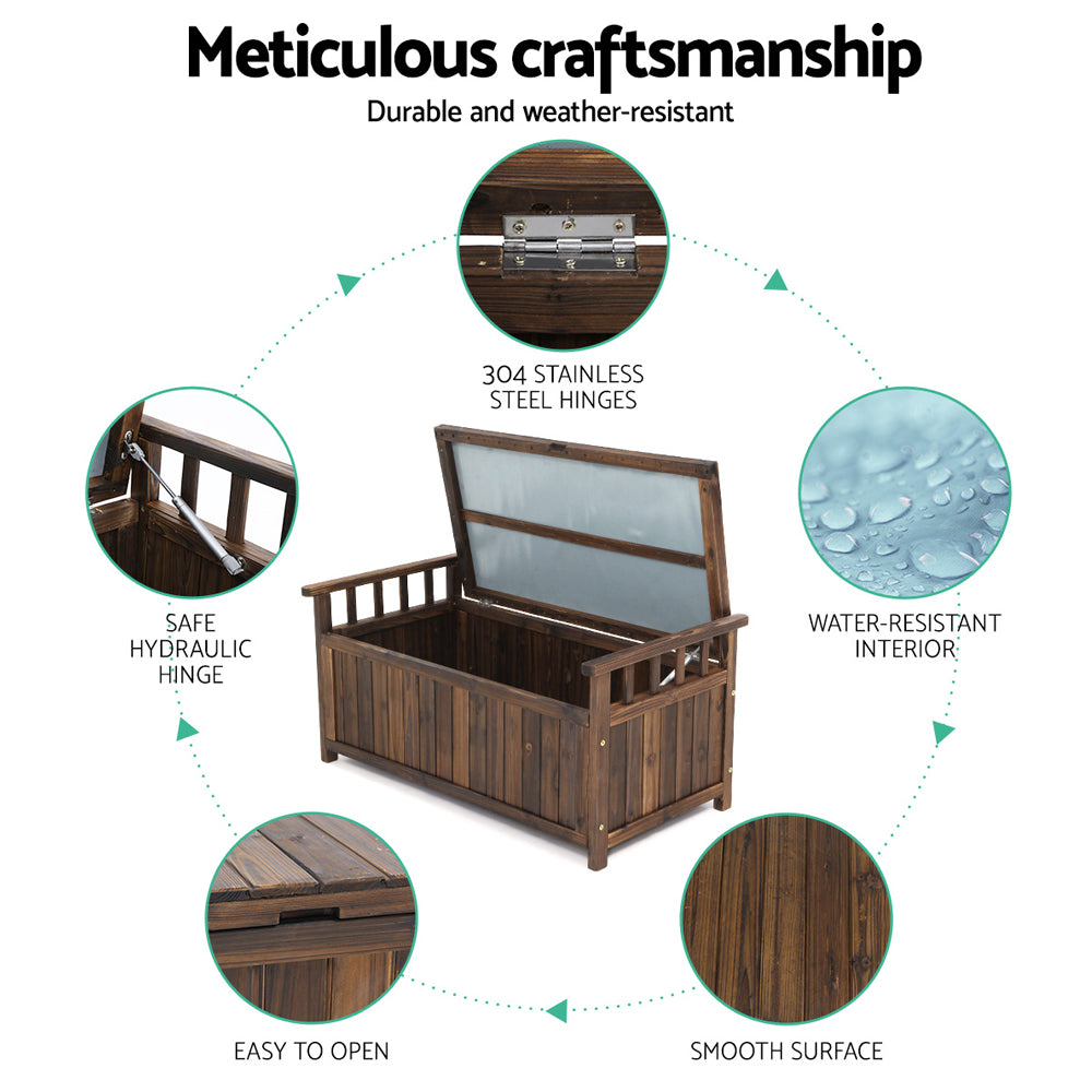 Outdoor Storage Bench Box Wooden Garden Toy Tool Shed Patio Charcoal