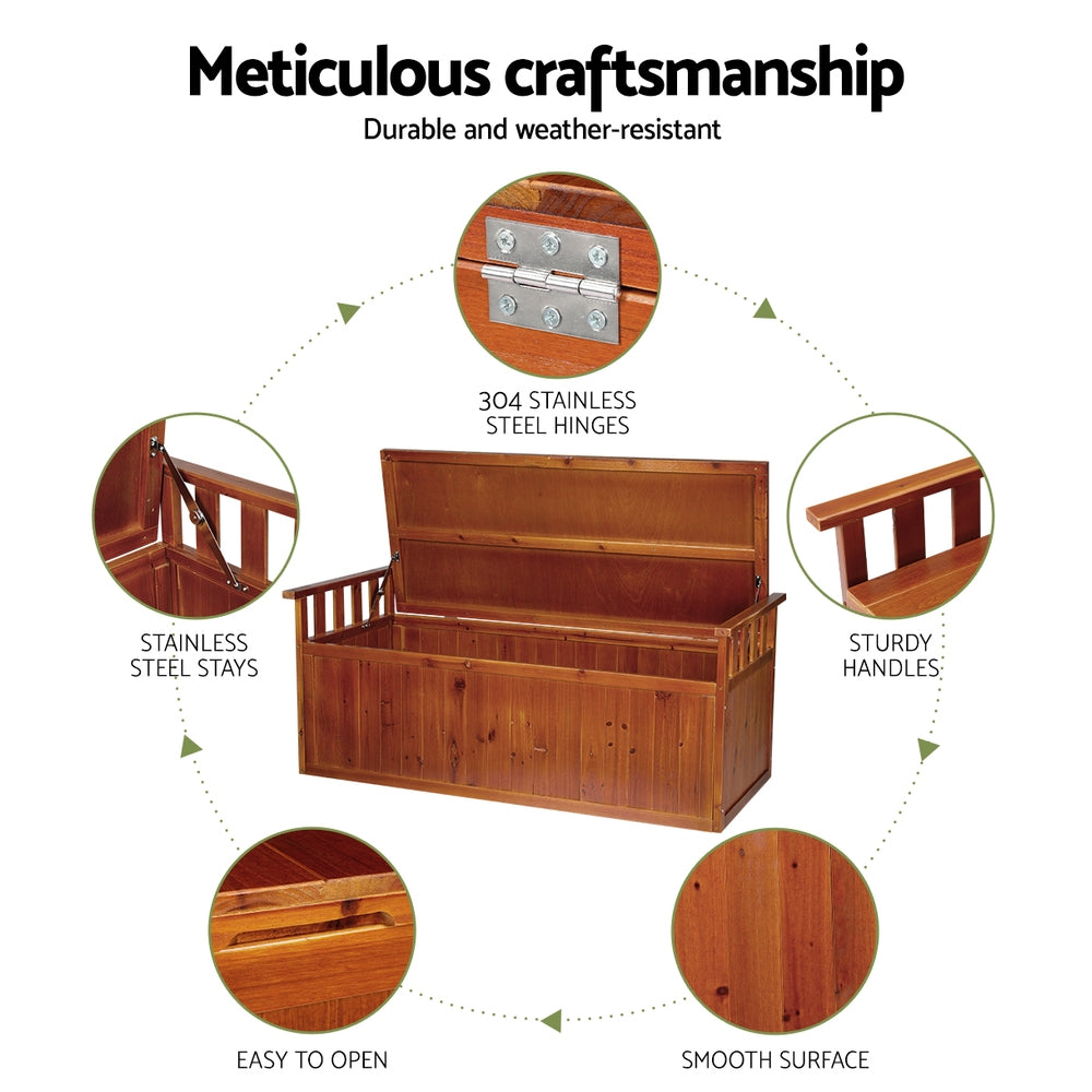 Outdoor Storage Bench Box 129Cm Wooden Garden Toy Natural
