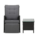 3Pc Recliner Chairs Table Sun Lounge Outdoor Furniture Wicker Black