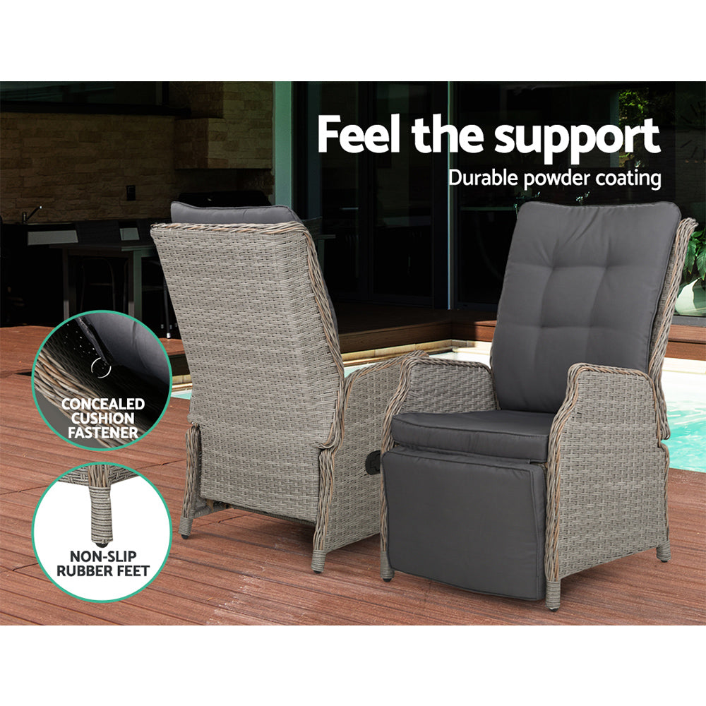 Recliner Chairs Sun Lounge Wicker Lounger Outdoor Furniture Patio Grey