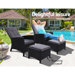 2Pc Recliner Chairs Sun Lounge Wicker Lounger Outdoor Furniture Black