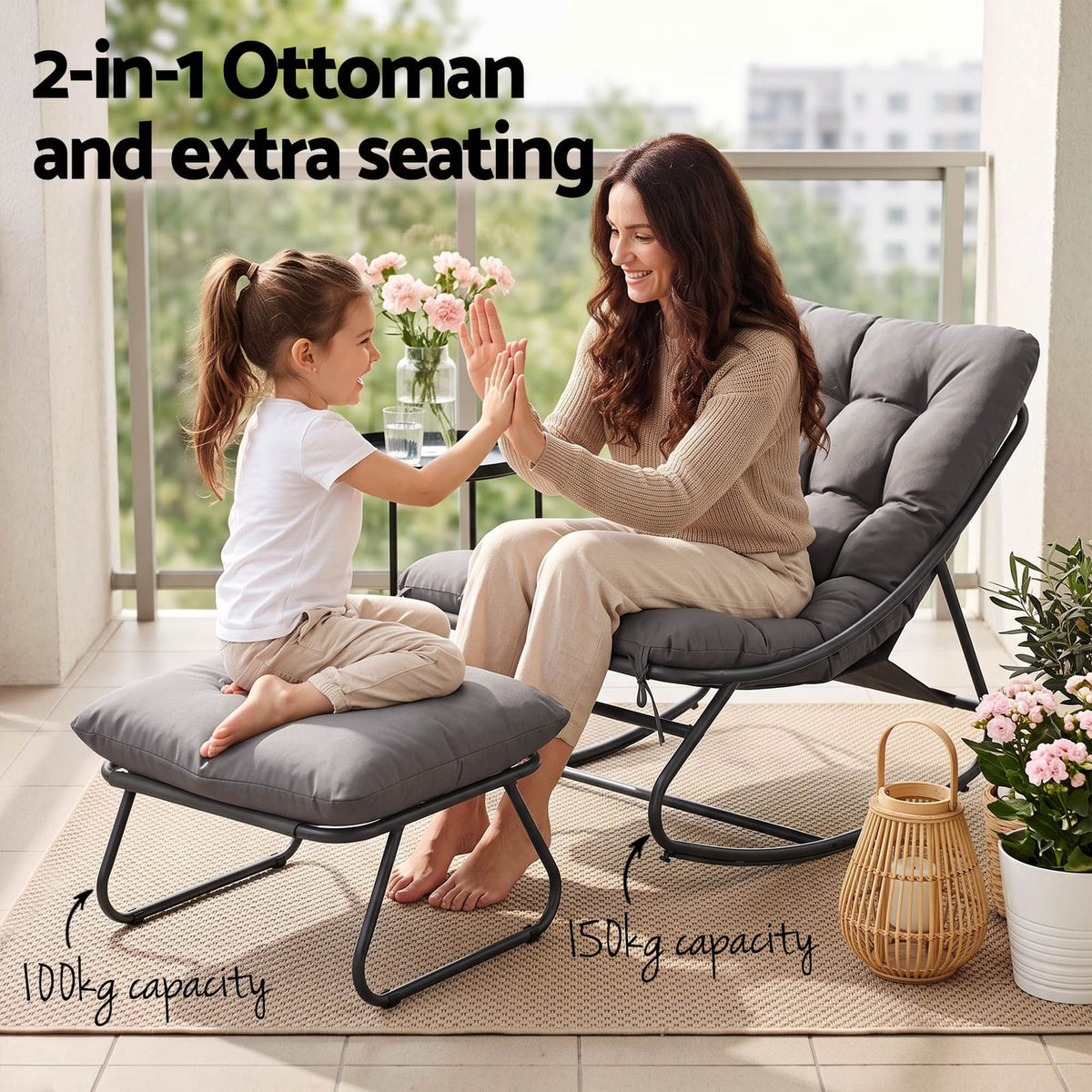 Rocking Chair With Footrest Grey 104x77x71cm