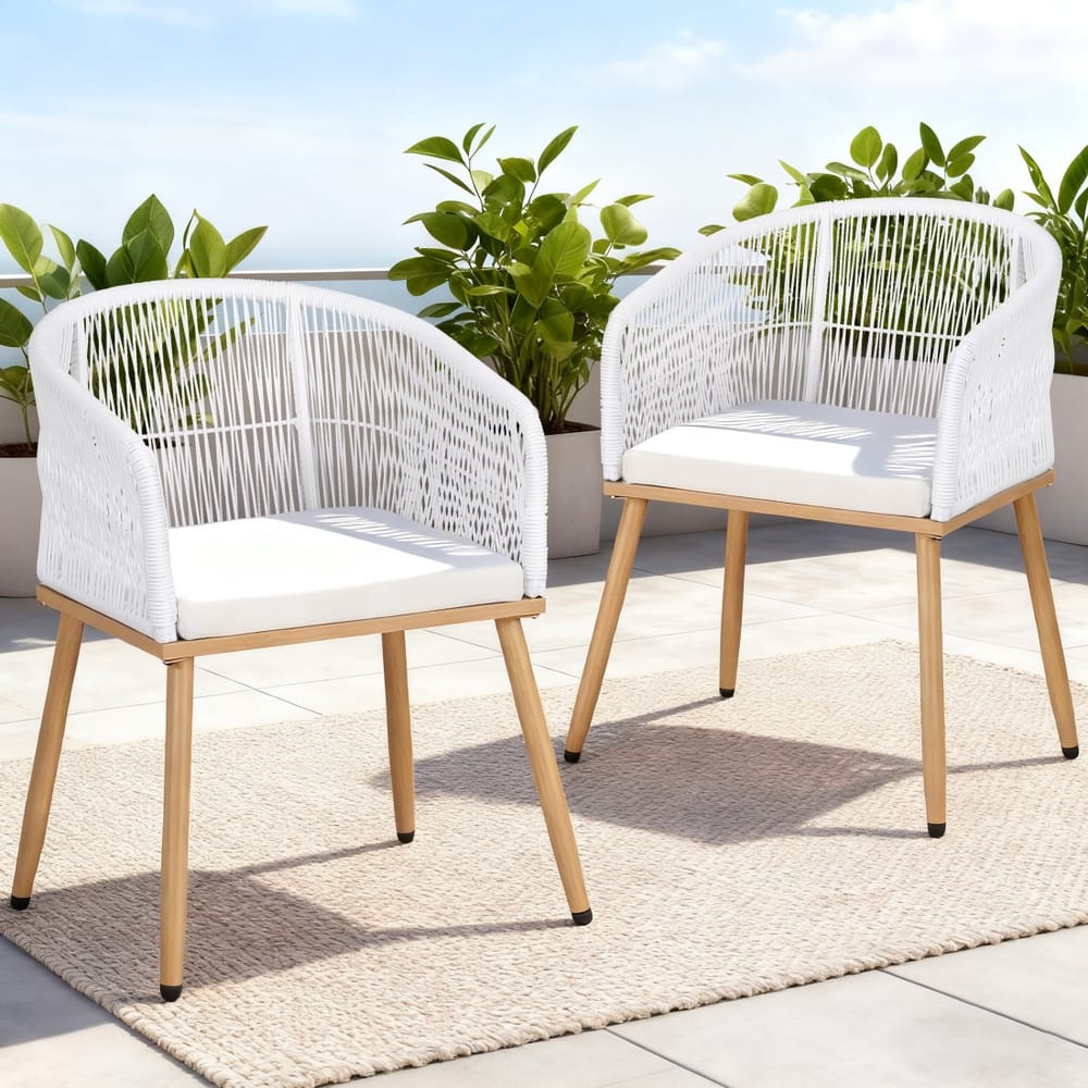 Outdoor Wicker Dining Chairs White 60x50x80cm
