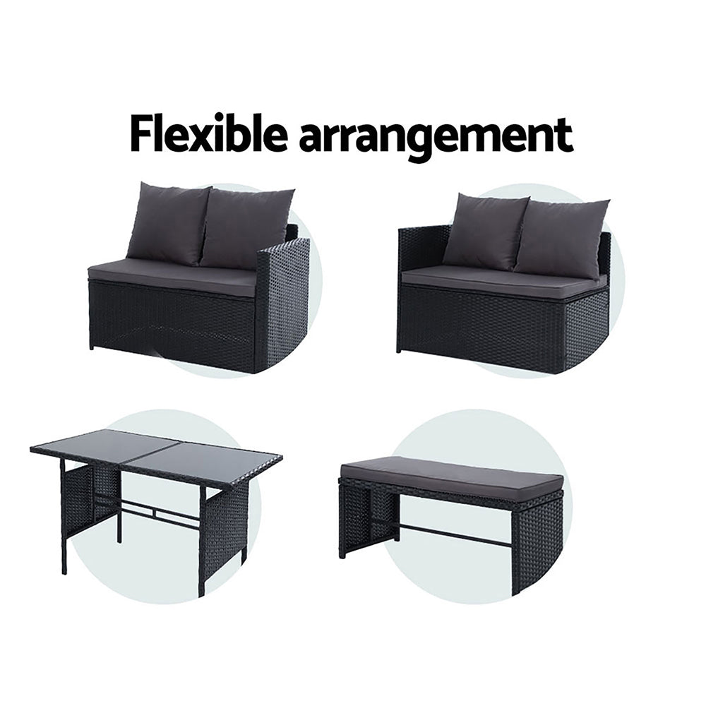 Outdoor Furniture Dining Setting Sofa Set Wicker 8 Seater Storage Cover Black