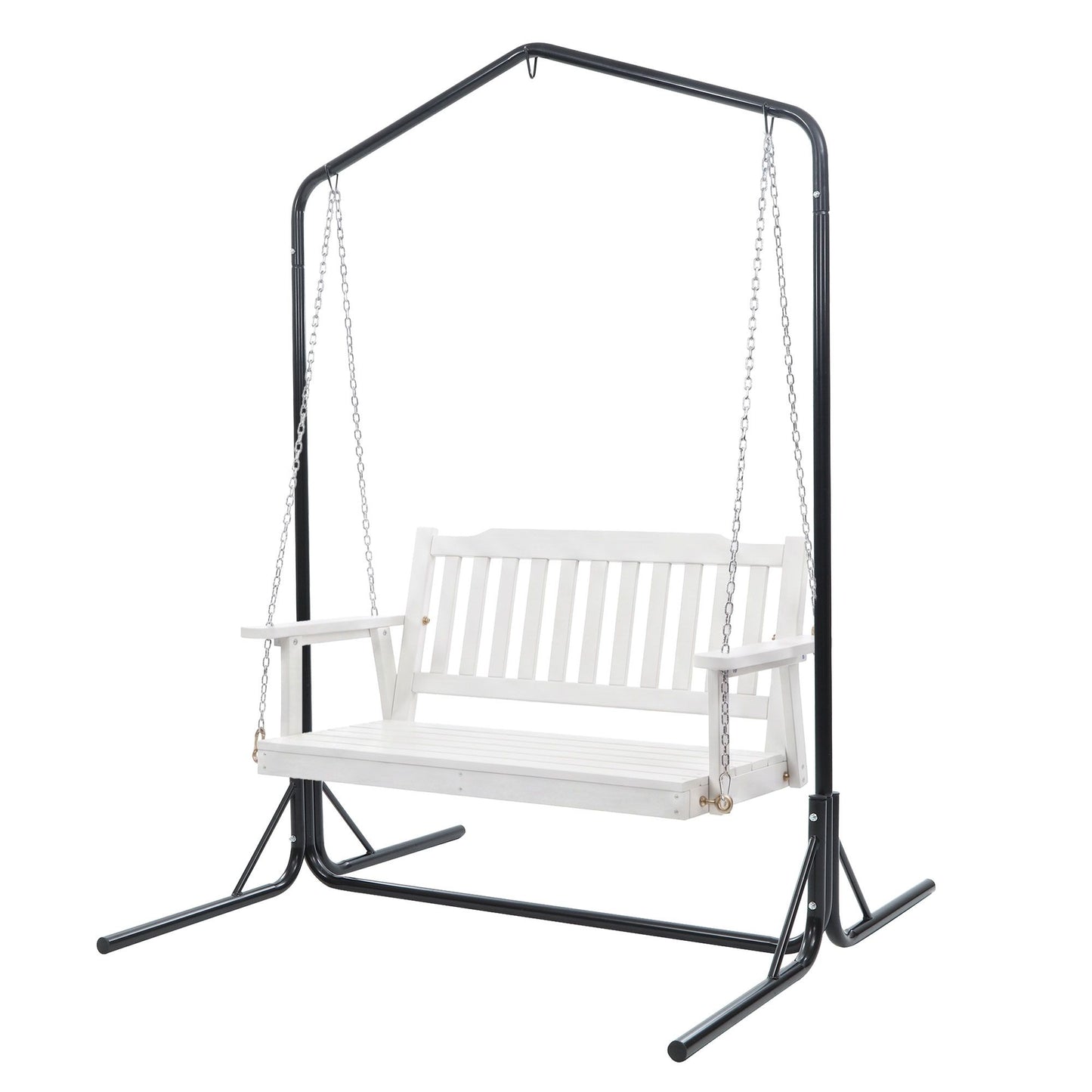 2-Seater Outdoor Swing Chair White Black Stand | HomeAndLivi - 8