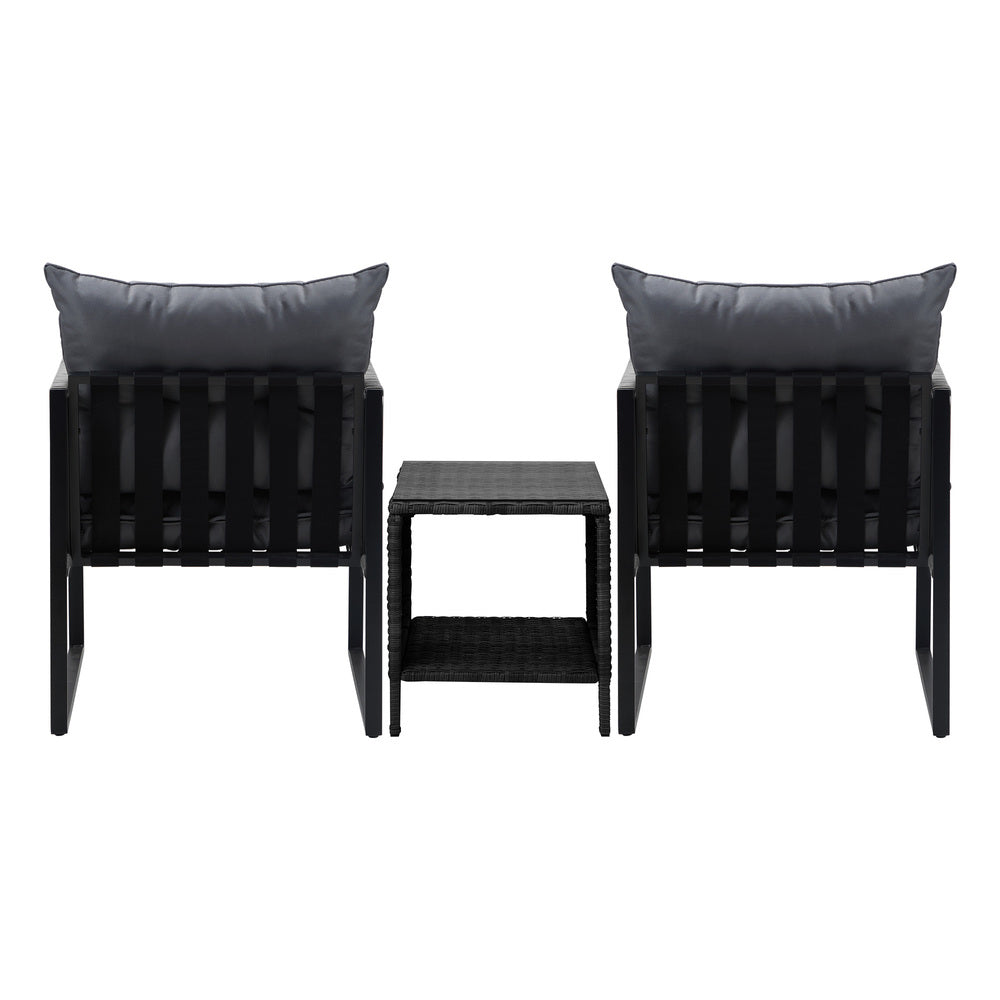 3PCS Outdoor Patio Set Wicker Table Chairs with Cushions