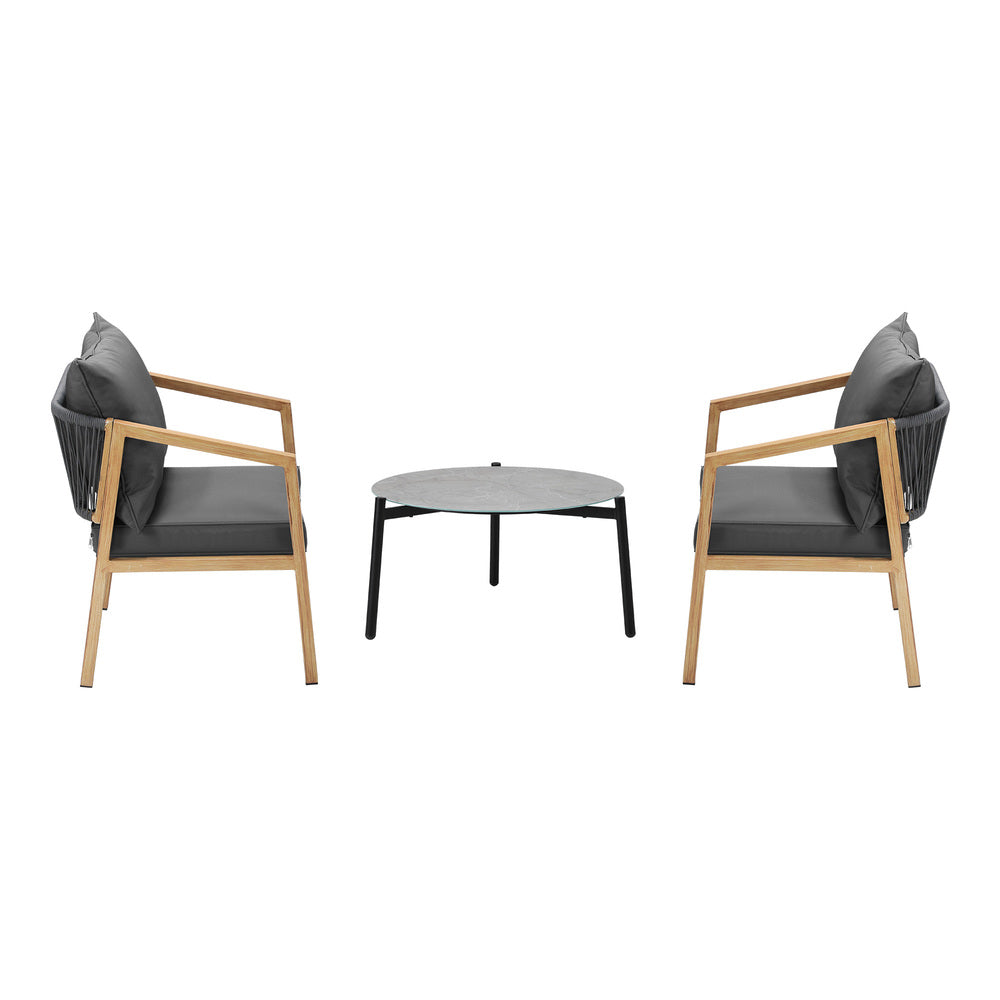 3PCS Outdoor Patio Lounge Set Grey 50cm Coffee Table