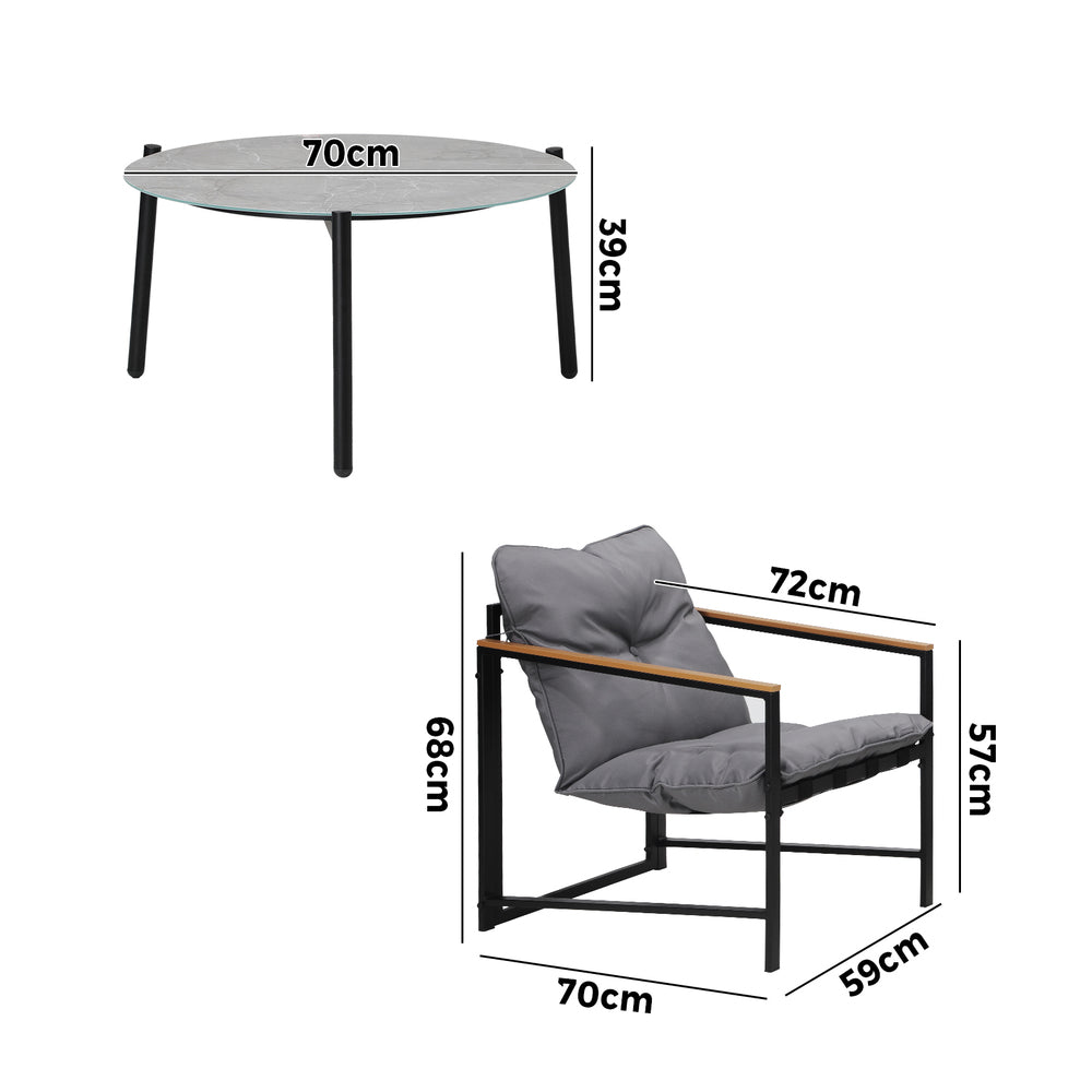 4 Seater Outdoor Patio Set 70CM Round Grey Marble Table