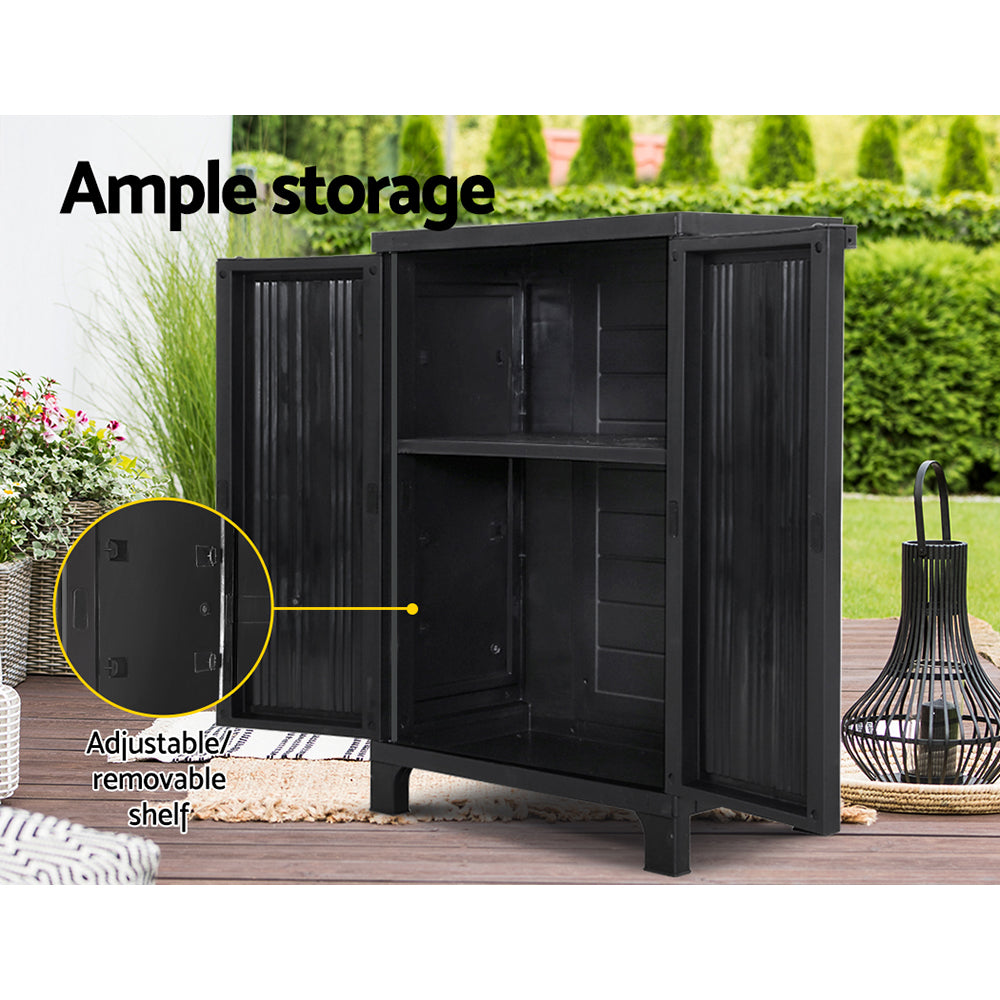 92Cm Outdoor Storage Cabinet Box Lockable Cupboard Sheds Garage Black