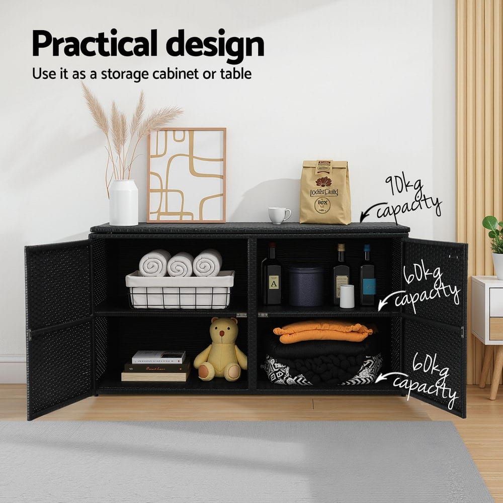 Outdoor Storage Cabinet Wicker Black 110.5x60x63cm