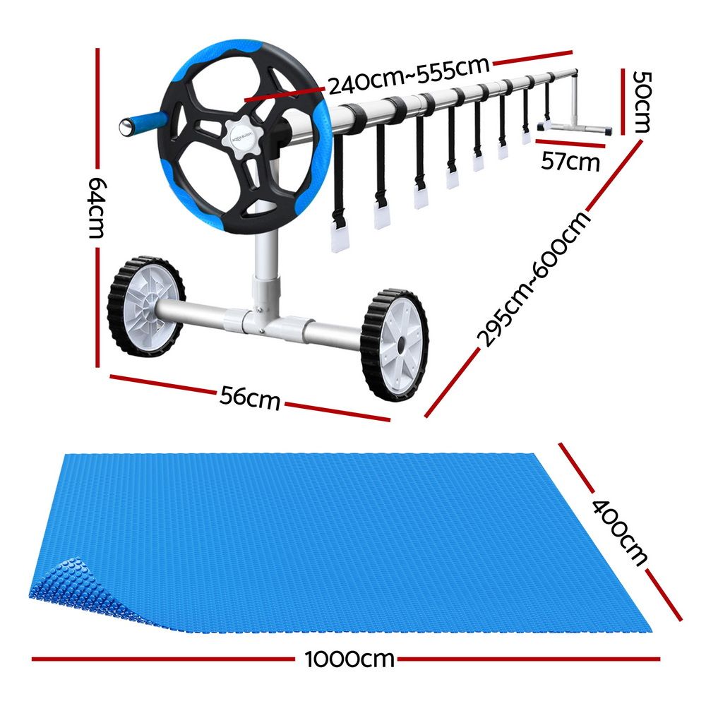 Pool Cover 500 Micron 10X4M Swimming Pool Solar Blanket 5.5M Roller Blue